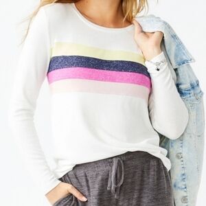 Maurices Off-White Knit Long Sleeve Multicolored Stripe Shirt NWT